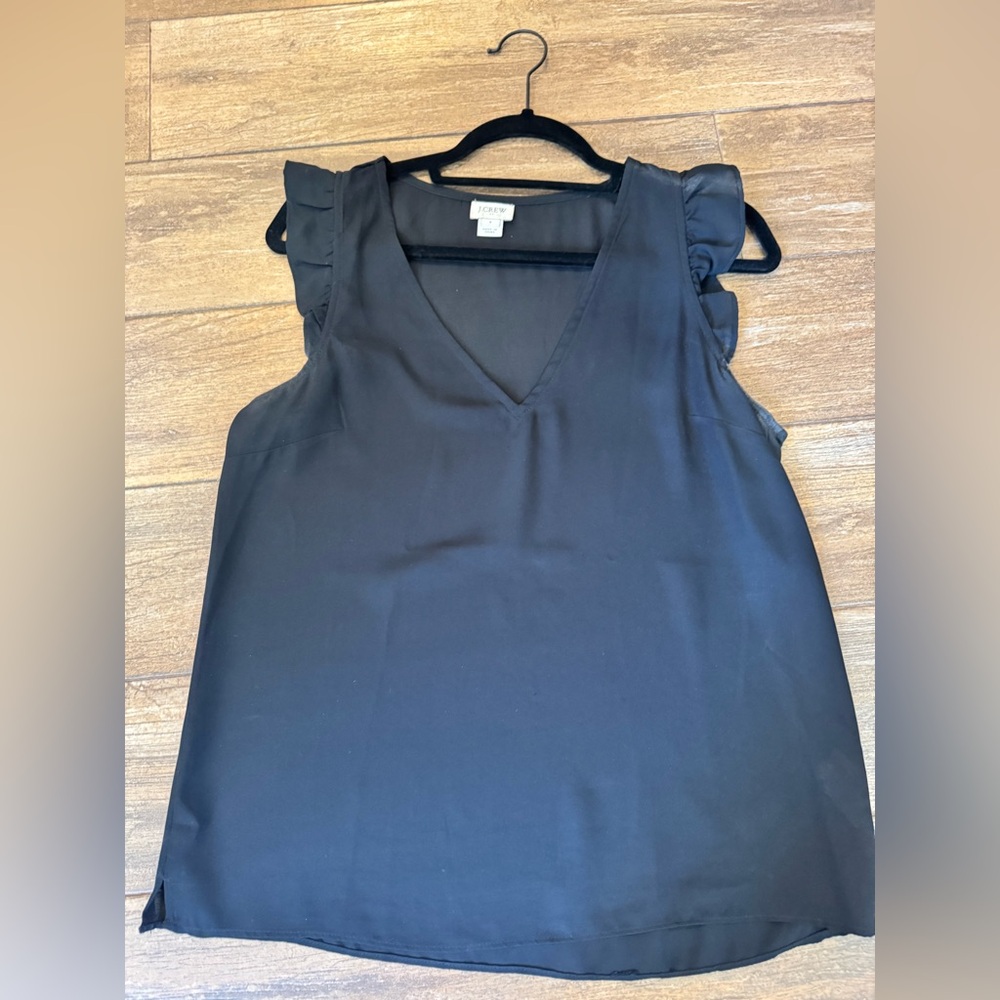 J. Crew Black Ruffle Sleeve Blouse